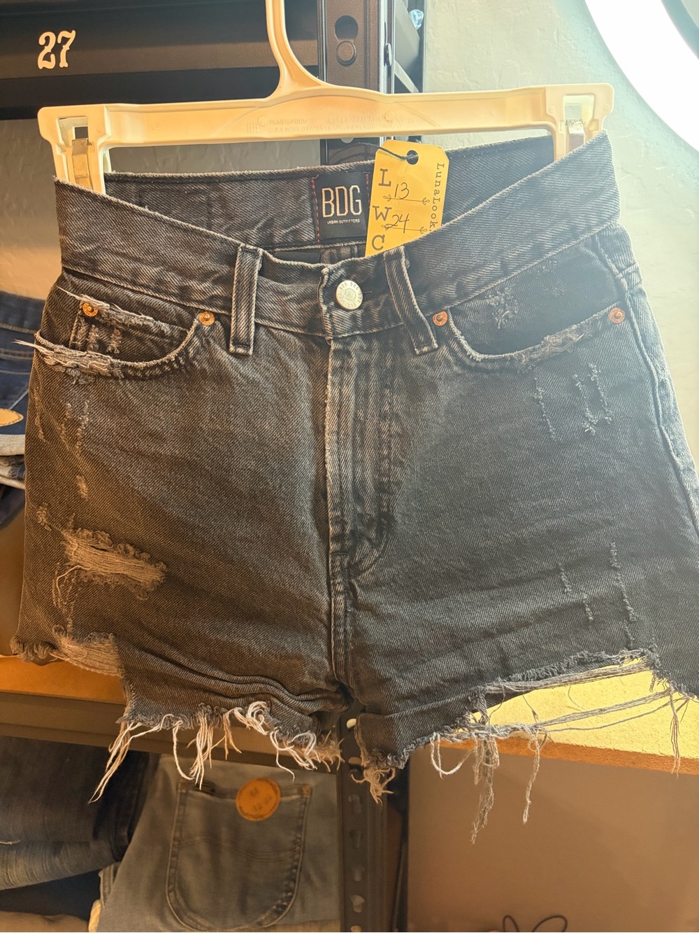 BDG Faded Black High-Rise Distressed Denim Shorts